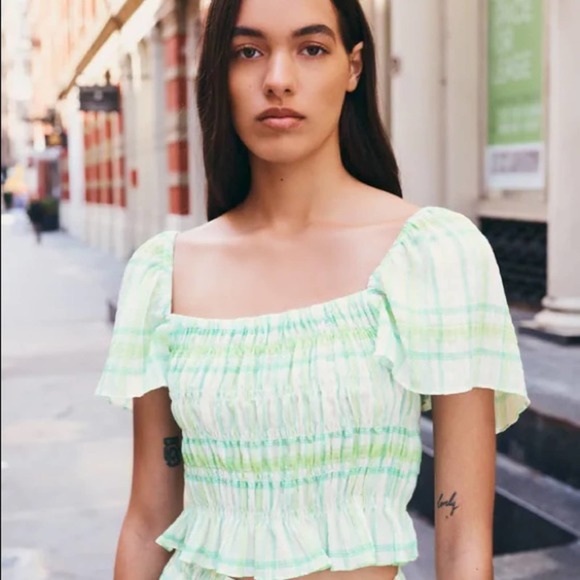 ZARA PRINTED TOP WITH ELASTIC DETAIL - Picture 3 of 5